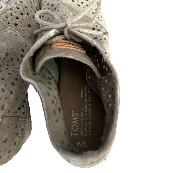 Toms Moroccan Taupe Suede Cutout Eyelets Lace Up Espadrille Wedge Heel Size 9 - Picture 8 of 9